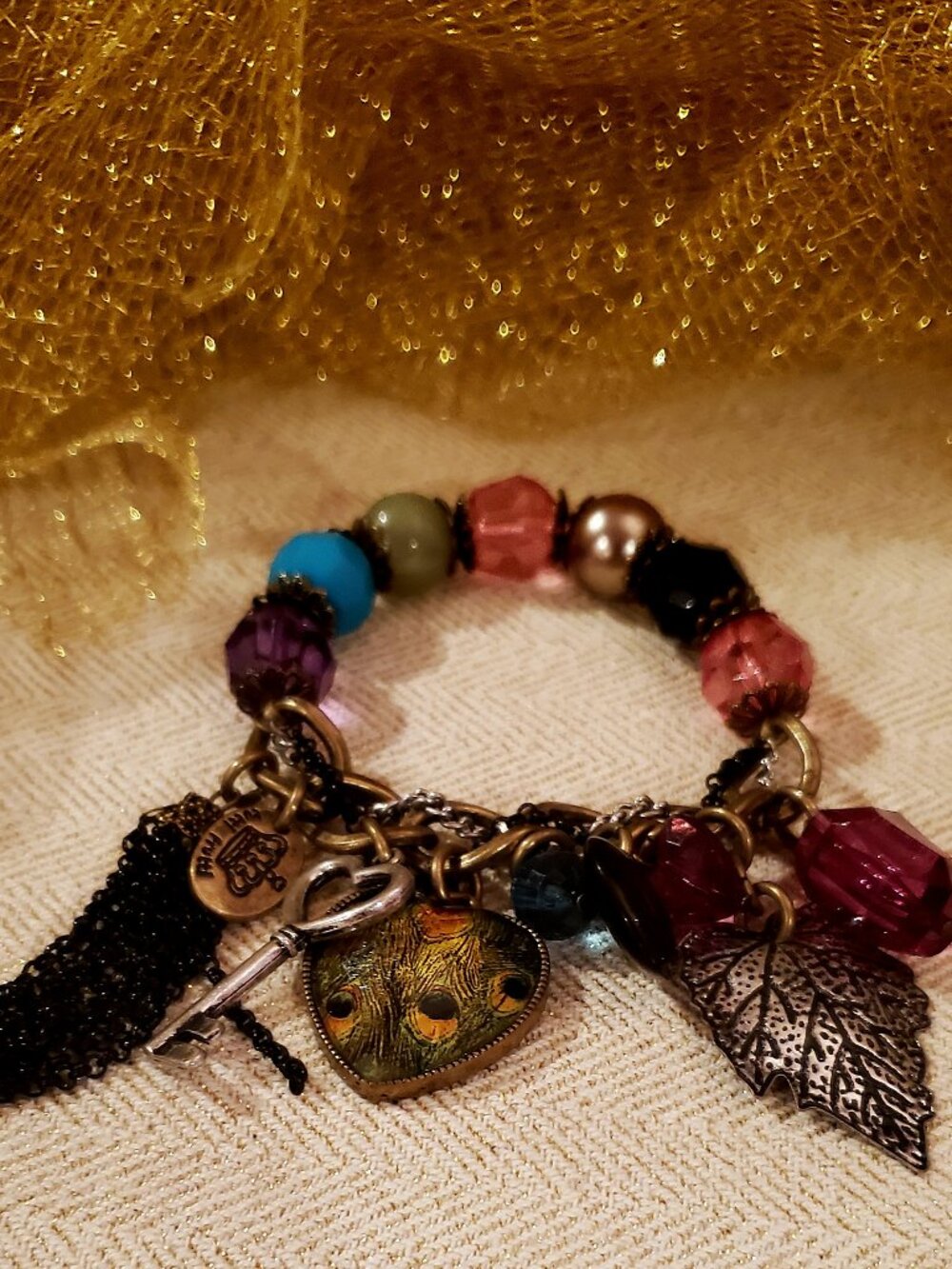Bohemian Stretch Charm Bracelet – Colorful Beaded Bracelet with Tassel, Heart